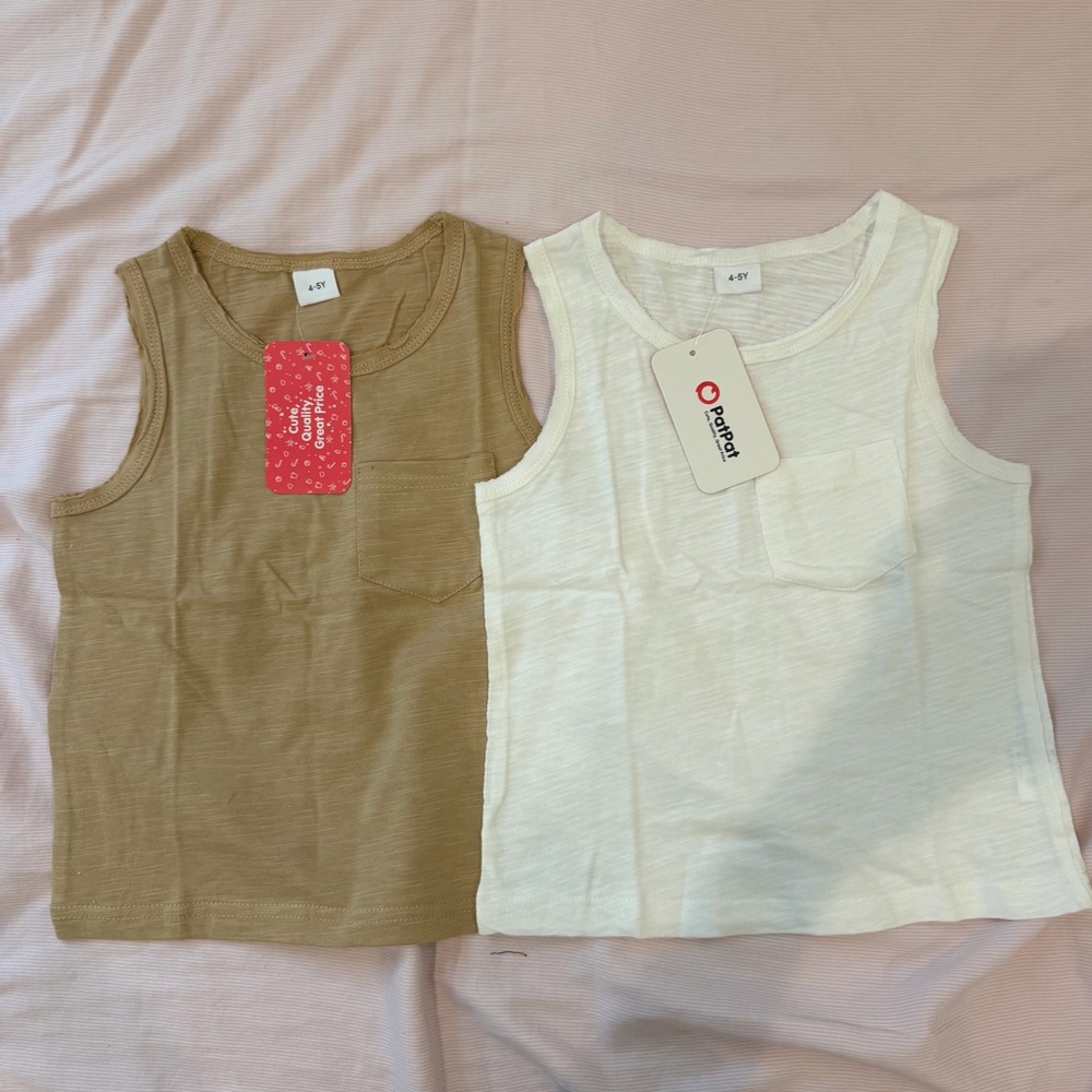 PatPat Kids Tank Tops - Cream and Tan